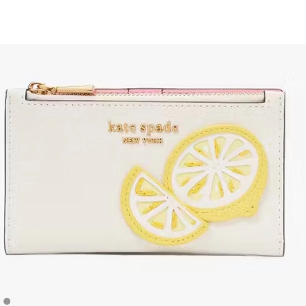 NWT Kate Spade Lemon Appliqué Halo white pink Wallet NEW $128.00